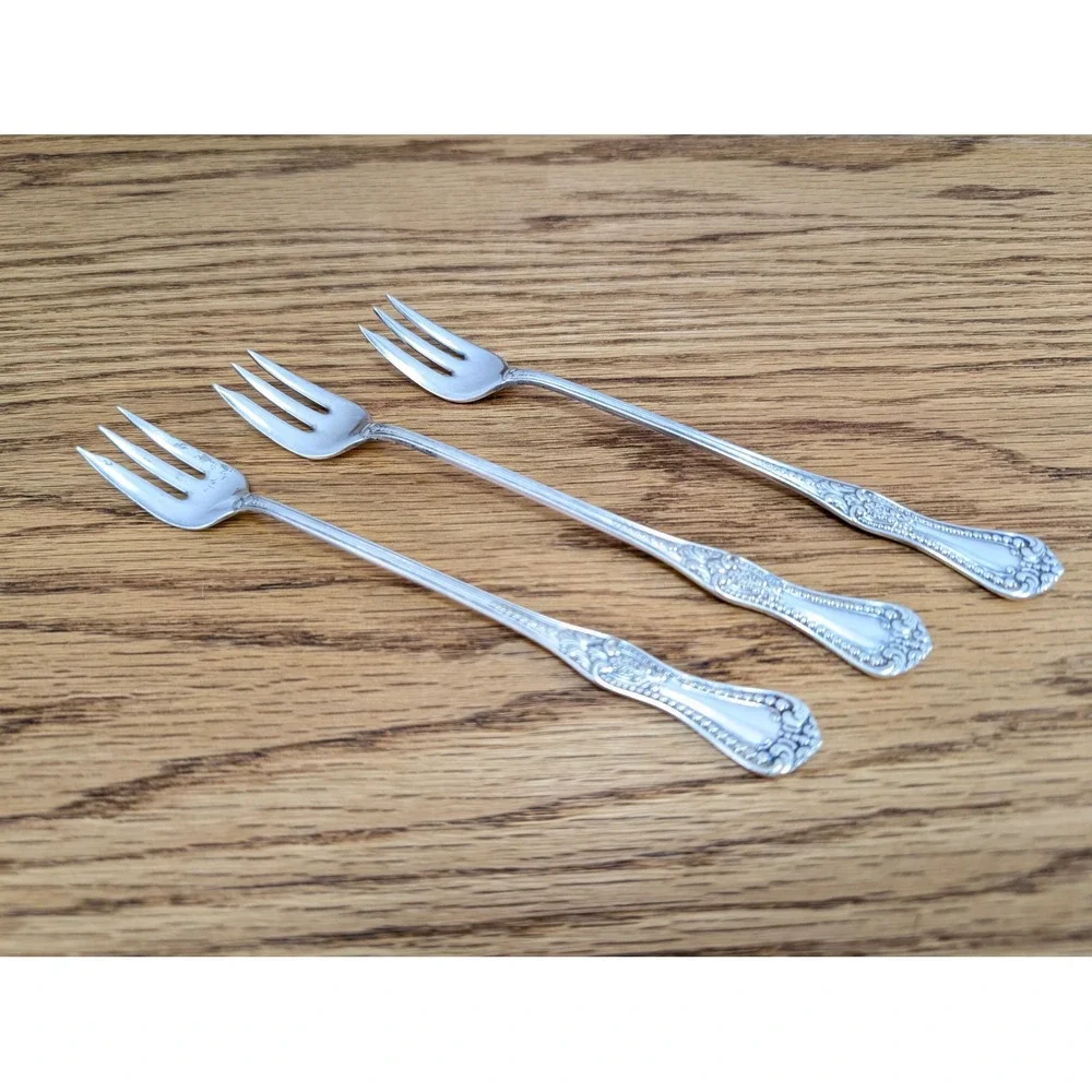Forbes Silver Co Clovis Silverplate Cocktail Forks Vintage Floral 6 In Set of 3